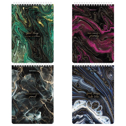 Блокнот А5 (146х206 мм), 80 л., гребень, картон, жесткая подложка, клетка, BRAUBERG, "Marble", 114386 114386