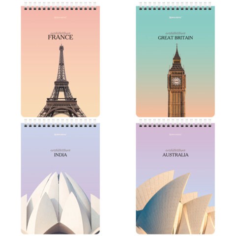 Блокнот А5 (146х206 мм), 80 л., гребень, картон, жесткая подложка, клетка, BRAUBERG, "Архитектура", 114382 114382