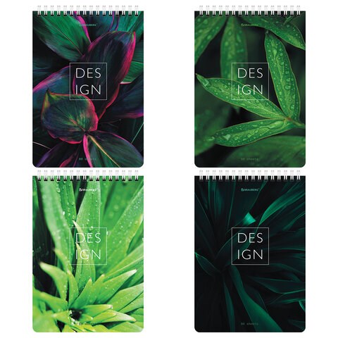 Блокнот А5 (146х206 мм), 80 л., гребень, картон, жесткая подложка, клетка, BRAUBERG, "Растения", 114388 114388