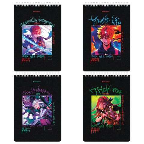 Блокнот А5 (146х206 мм), 80 л., гребень, картон, клетка, BRAUBERG, "Аниме", 114375 114375