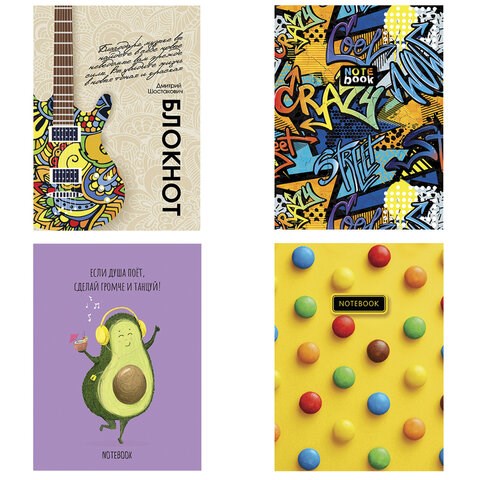 Блокнот А5 146х205 мм, 60 л., гребень, фольга, TWIN лак, клетка, "МИКС 2" (4 вида), 099036 114346