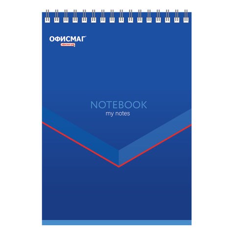 Блокнот А5 146х205 мм, 80 л., гребень, картон, жесткая подложка, клетка, ОФИСМАГ, синий, 129867 129867