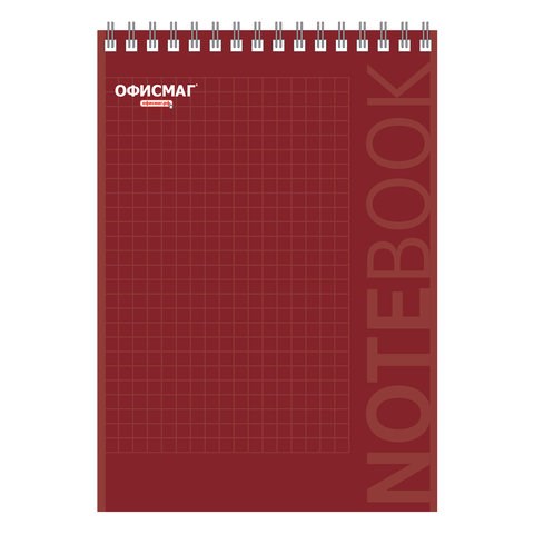 Блокнот А5 146х205 мм, 80 л., гребень, картон, подложка, клетка, ОФИСМАГ, красный, 129869 129869