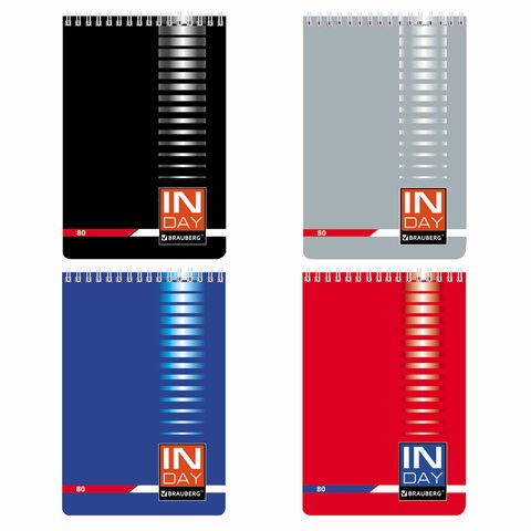 Блокнот А5 146х205 мм, 80 л., гребень, мелованная картонная обложка, клетка, BRAUBERG, "INDAY", ассорти, 121723 121723