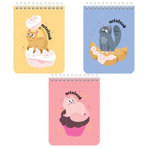 Блокнот МАЛЫЙ ФОРМАТ А6 108х145 мм, 40 л., гребень, картон, клетка, BRAUBERG KIDS, "Котики", 114396 114396