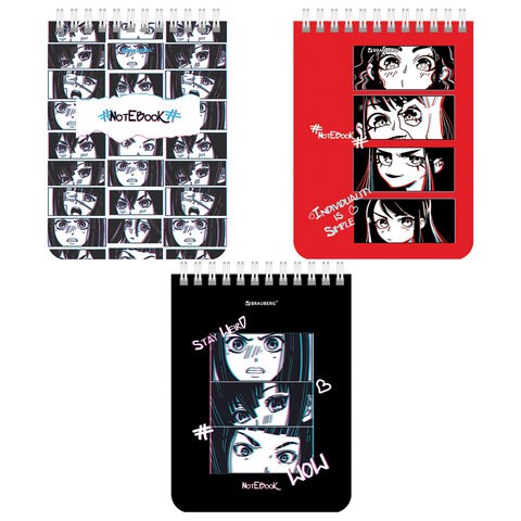 Блокнот МАЛЫЙ ФОРМАТ А6 108х145 мм, 40 л., гребень, картон, клетка, BRAUBERG, "Anime emotions", 114392 114392