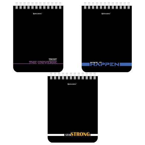 Блокнот МАЛЫЙ ФОРМАТ А6 108х145 мм, 40 л., гребень, картон, клетка, BRAUBERG, "Black & notes", 114389 114389