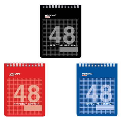 Блокнот МАЛЫЙ ФОРМАТ А6 108х146 мм, 48 л., гребень, мелованная картонная обложка, клетка, ОФИСМАГ, 3 вида, 121832 121832