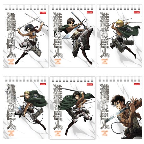 Блокнот МАЛЫЙ ФОРМАТ А6 110х145 мм, 40 л., гребень, лакированный, клетка, HATBER "Атака Титанов", 083956, 40Б6В1гр 116001