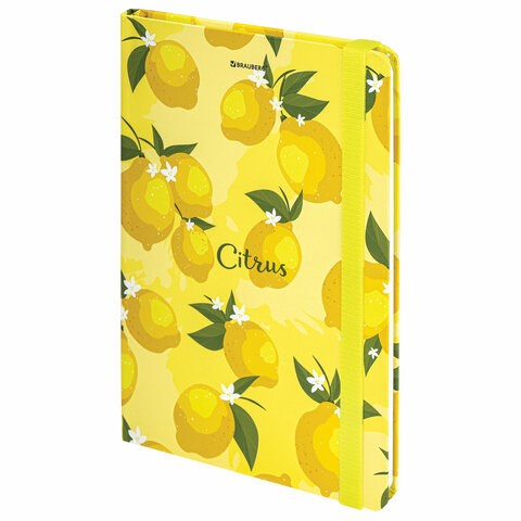 Блокнот с резинкой без линовки 96 л., А5 (145х203 мм), твердая обложка, BRAUBERG, "Lemons", 113727 113727