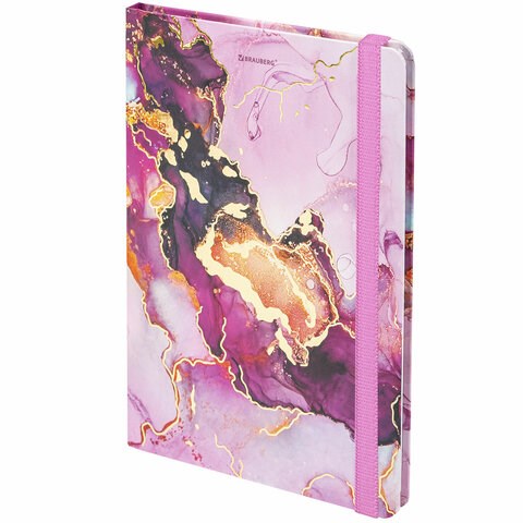 Блокнот с резинкой в клетку 96 л., А5 (145х203 мм), твердая обложка с фольгой, BRAUBERG, "Мрамор", 113731 113731