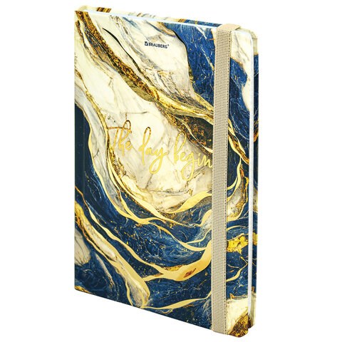 Блокнот с резинкой в клетку 96 л., А5 145х203 мм, твердая обложка с фольгой, BRAUBERG, "Marble", 115536 115536