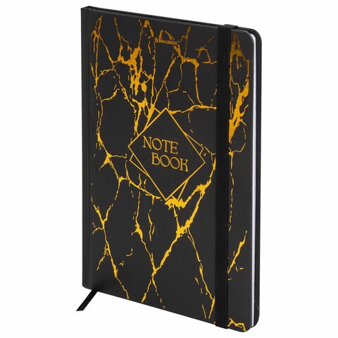 Блокнот с резинкой в клетку 96 л., А5 145х203 мм, твердая обложка с фольгой, BRAUBERG, "Marble", 116328 116328