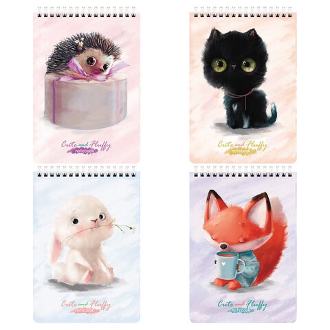 Блокнот А5 (146х206 мм), 60 л., гребень, картон, клетка, BRAUBERG KIDS, "Милые зверята", 114364 114364