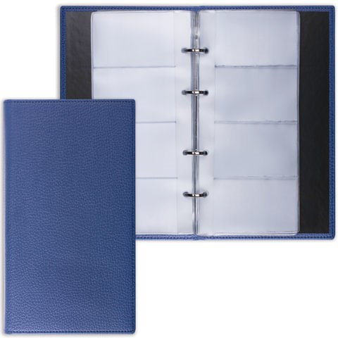 Визитница на кольцах BRAUBERG "Favorite", на 240 визиток, под фактурную кожу, темно-синяя, 231664 231664
