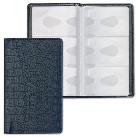 Визитница/кредитница трехрядная BRAUBERG "Cayman", на 96 карт, под кожу крокодила, черная, 231761 231761