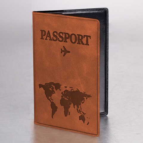 Обложка для паспорта "Passport Map", мягкая экокожа, коричневая, STAFF, 238876 238876