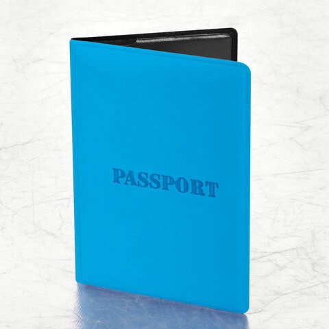 Обложка для паспорта, мягкий полиуретан, "PASSPORT", голубая, STAFF, 238405 238405