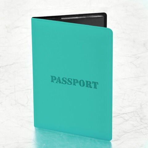 Обложка для паспорта, мягкий полиуретан, "PASSPORT", цвет "тиффани", STAFF, 238404 238404