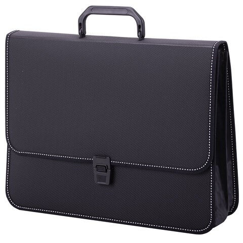 Папка-портфель пластиковая BRAUBERG "КОНСУЛ" А4 (370х280х120 мм), 2 отделения, фактура "бисер", черная, 223079 223079