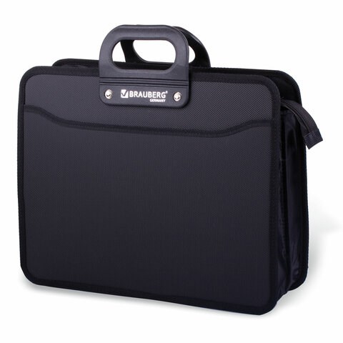 Папка-портфель пластиковая BRAUBERG "ПРЕМЬЕР" А4 (390х315х120 мм) 3 отделения, фактура "бисер", черная, 223082 223082