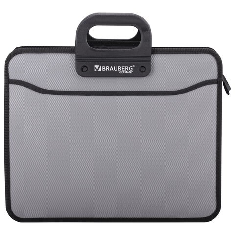 Папка-портфель пластиковая BRAUBERG ПРЕМЬЕР А4 (390х315х120 мм), 3 отделения, фактура "бисер", серая, 223083 223083
