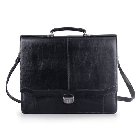 Портфель "Бизнес", 41х34х10 см, искусственная кожа, 3 отделения, замок с ключом, черный, 309 240001