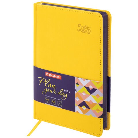 Ежедневник датированный 2025 А5 138x213 мм BRAUBERG "Rainbow", под кожу, желтый, 115806 115806