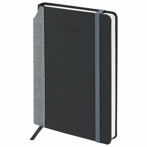 Ежедневник датированный 2025 А5 138x213 мм, BRAUBERG "Mosaic", под кожу, карман для ручки, резинка-фиксатор, черный, 115838 115838