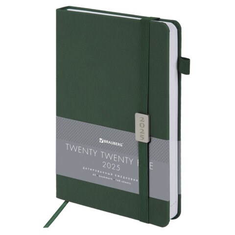 Ежедневник датированный 2025, А5, 138x213 мм, BRAUBERG "Control", под кожу, держатель для ручки, зеленый, 115847 115847