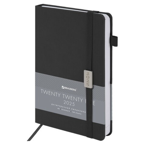 Ежедневник датированный 2025, А5, 138x213 мм, BRAUBERG "Control", под кожу, держатель для ручки, черный, 115849 115849