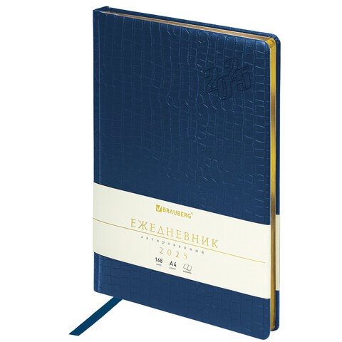 Ежедневник датированный 2025, БОЛЬШОЙ ФОРМАТ, 210х297 мм, А4, BRAUBERG "Comodo", под кожу, синий, 115735 115735