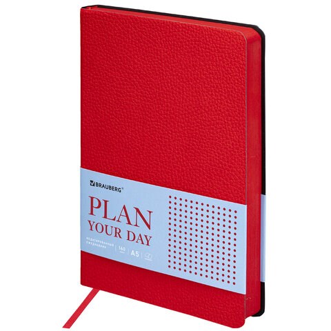 Ежедневник недатированный А5 (138х213 мм) BRAUBERG "Stylish", кожзам, гибкий, 160 л., красный, 111865 111865