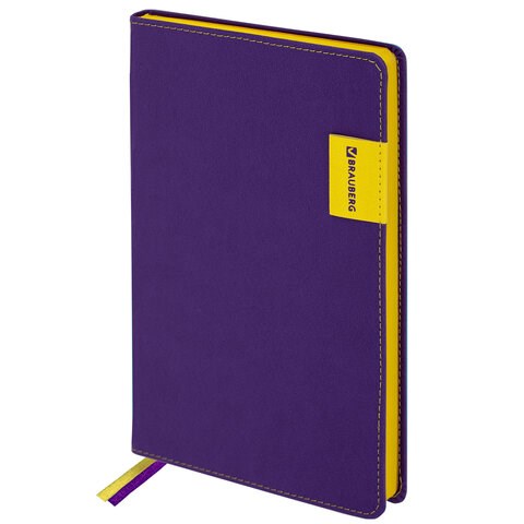 Ежедневник недатированный А5 (138х213 мм), BRAUBERG "AIM", под кожу, 136 л., фиолетовый, 113424 113424