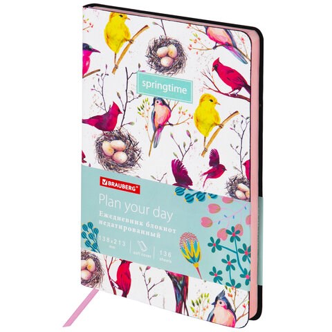 Ежедневник недатированный А5 (138х213 мм), BRAUBERG VISTA, под кожу, гибкий, 136 л., "Birds", 112021 112021