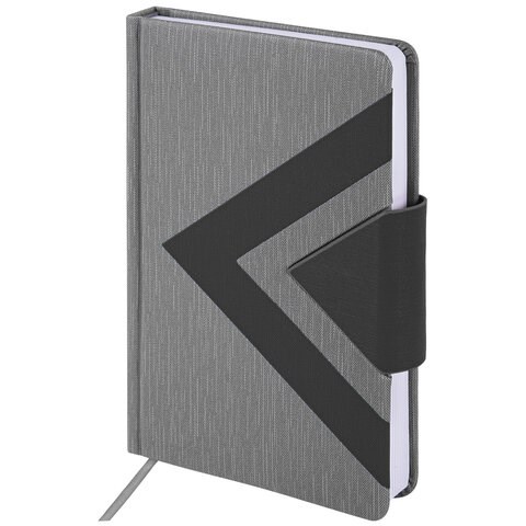 Ежедневник недатированный А5 138x213 мм BRAUBERG "Waves" под кожу, застежка 160 л., черный/серый, 111875 111875