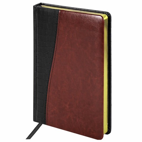 Ежедневник недатированный А5 138х213 мм BRAUBERG "Cayman" под кожу, 160 л., черный/темно-коричневый, 123399 123399