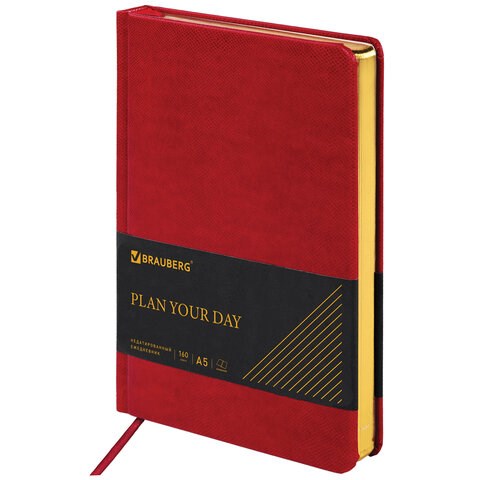 Ежедневник недатированный А5 138х213 мм BRAUBERG "Iguana" под кожу, 160 л., красный, 125092 125092