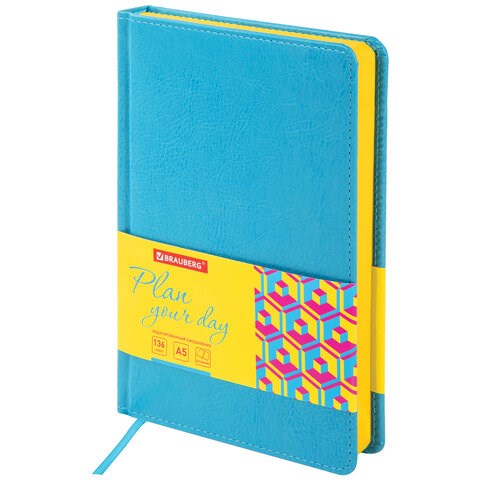 Ежедневник недатированный А5 138х213 мм BRAUBERG "Rainbow" под кожу, 136 л., бирюзовый, 111666 111666