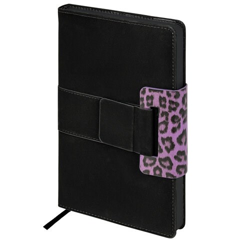 Ежедневник недатированный А5 138х213 мм, BRAUBERG "Safari", под кожу, магнит, 160 л., Leopard, фиолетовый, 116593 116593