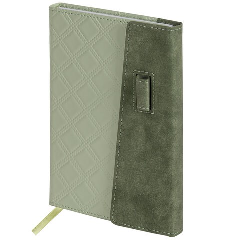 Ежедневник недатированный А5 138х213 мм, BRAUBERG "Stitch", под кожу, магнит, 160 л., оливковый, 116588 116588