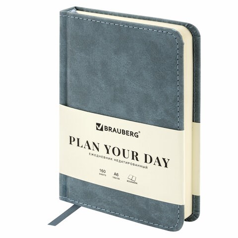 Ежедневник недатированный МАЛЫЙ 100х150 мм А6 BRAUBERG "Status", под кожу, 160 л., серо-голубой, 113369 113369
