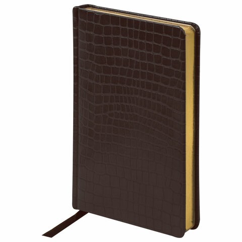 Ежедневник полудатированный А5 (138х213 мм) BRAUBERG "Alligator", под кожу, 192 л., коричневый, 124986 124986