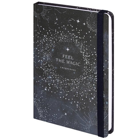 Ежедневник недатированный с резинкой А5 (145х203 мм), BRAUBERG, твердый, фольга, 128 л., "Stars", 114566 114566