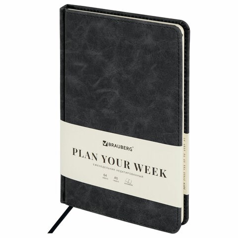 Еженедельник недатированный А5 145х215 мм BRAUBERG "Status", под кожу, 64 л., черный, 113370 113370