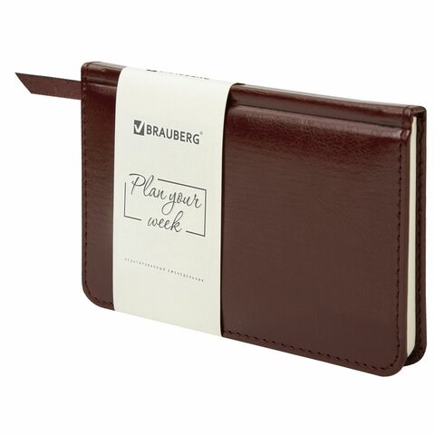 Еженедельник недатированный МАЛЫЙ ФОРМАТ 95х155 мм А6 BRAUBERG "Imperial" под кожу, 64 л., коричневый, 126185 126185
