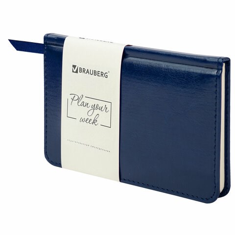 Еженедельник недатированный МАЛЫЙ ФОРМАТ 95х155 мм А6 BRAUBERG "Imperial" под кожу, 64 л., темно-синий, 126186 126186
