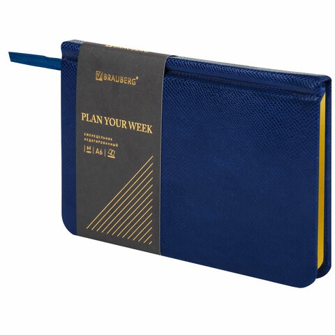 Еженедельник недатированный МАЛЫЙ ФОРМАТ 95х155 мм, А6, BRAUBERG "Iguana", под кожу, 64 л., синий, 114479 114479