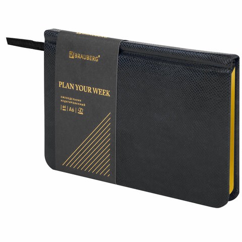 Еженедельник недатированный МАЛЫЙ ФОРМАТ 95х155 мм, А6, BRAUBERG "Iguana", под кожу, 64 л., черный, 114480 114480