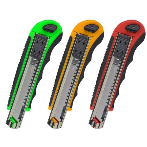 Нож канцелярский 18 мм BRAUBERG "Universal" с АВТОЗАМЕНОЙ ЛЕЗВИЙ, 6 лезвий в комплекте, автофиксатор, 230922 230922